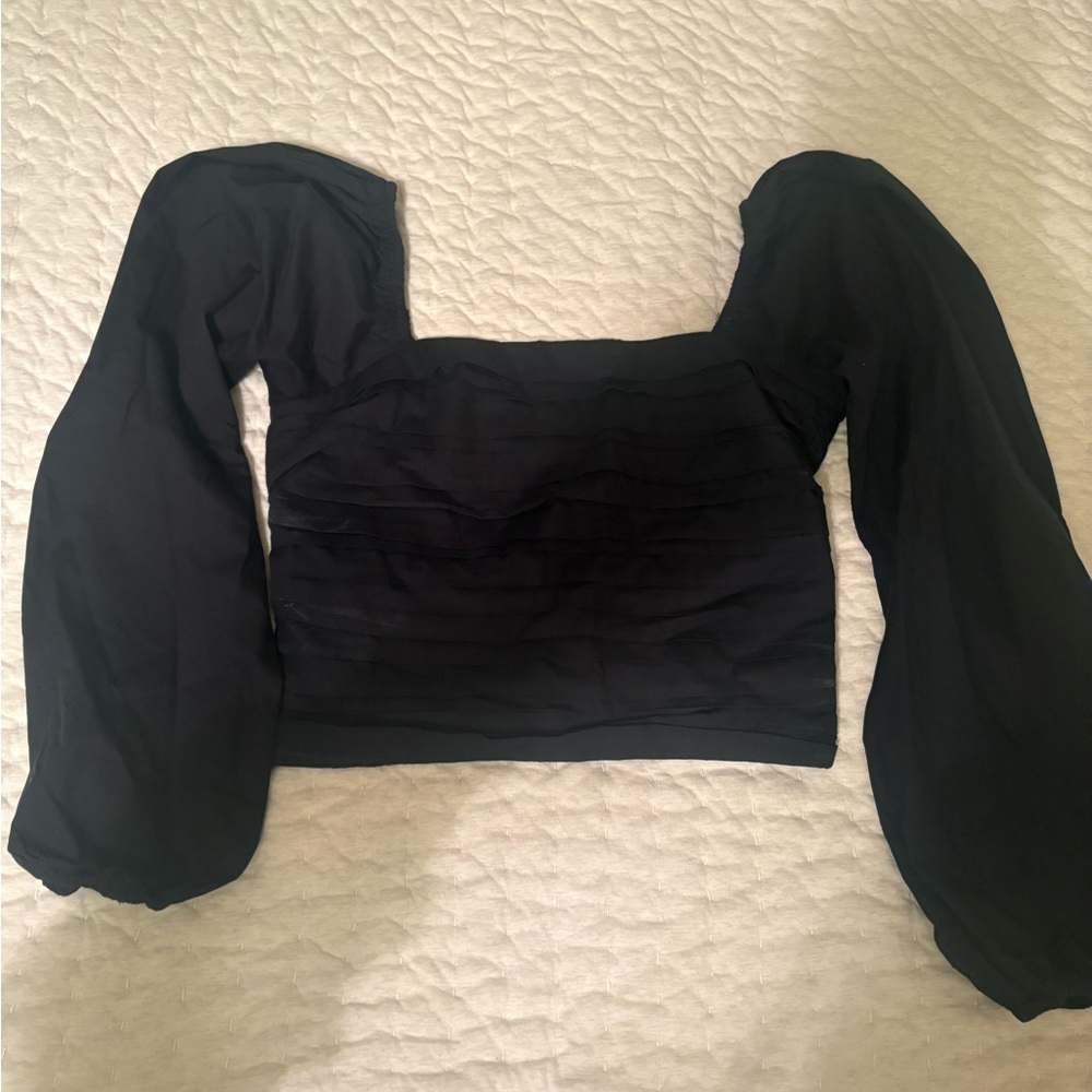 Abercrombie & Fitch Black Blouse with Puff Sleeves